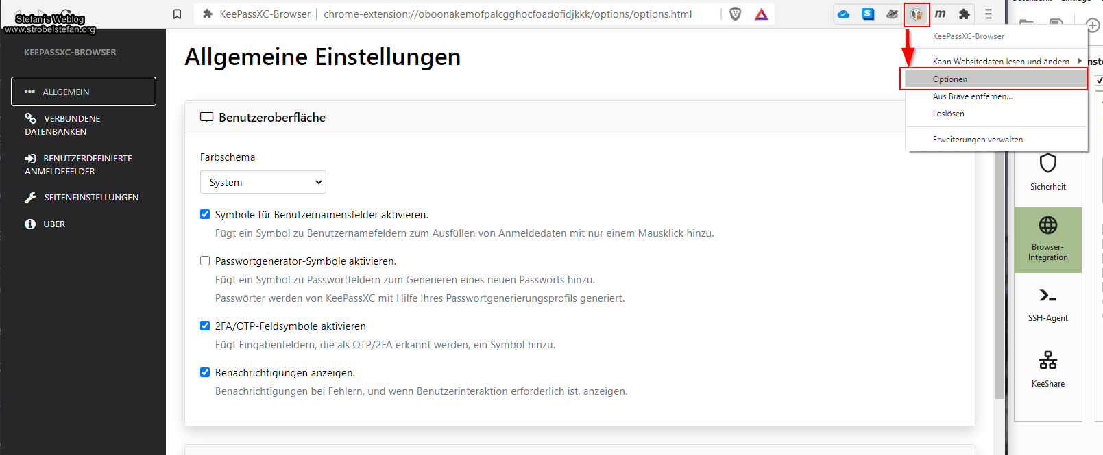 Browserintegration - Optionen