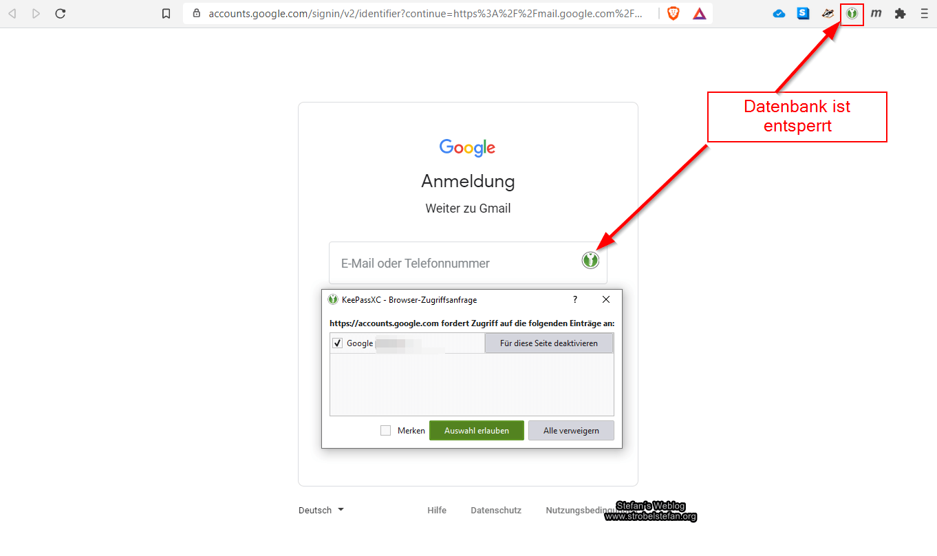 Beispiel: KeePassXC Browserintegration