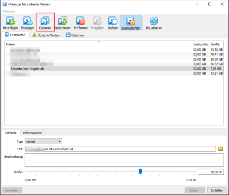 Oracle VirtualBox - Kopie erstellen
