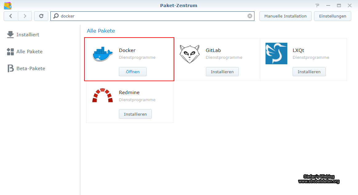 Synology - Docker installieren.