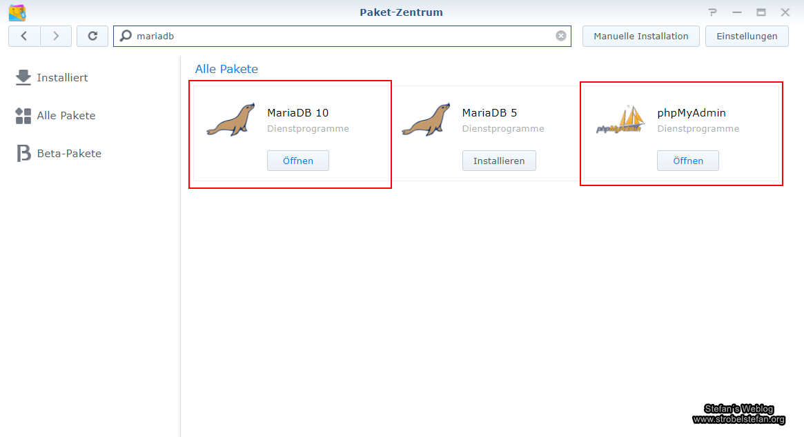 Synology - MariaDB und phpMyAdmin installieren