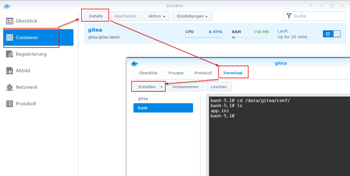 Docker - Terminal aufrufen