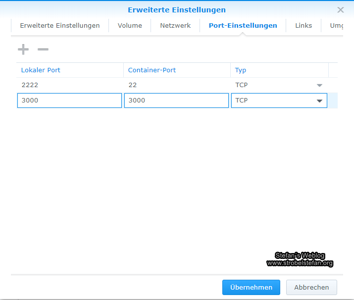 Erweiterte Einstellungen - Port festlegen