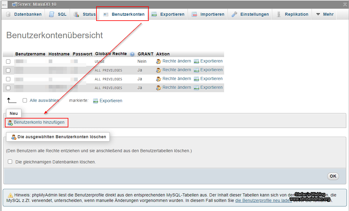 MariaDB - Benutzer und Datenbank anlegen