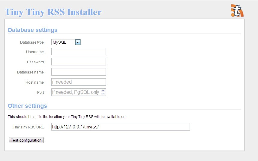 Tiny Tiny RSS - Installation