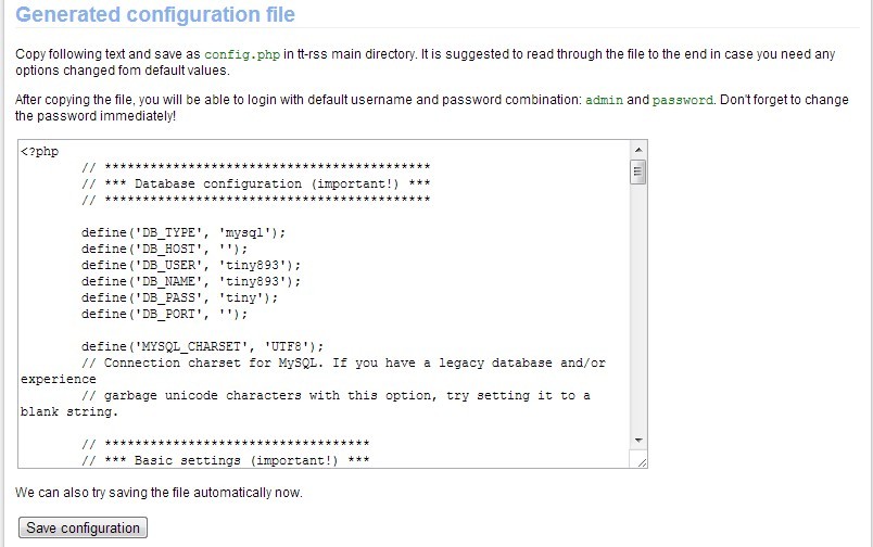 Tiny Tiny RSS - Installation