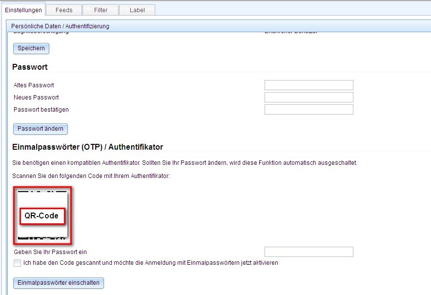 Zwei-Faktor-Authentifizierung für Tiny Tiny RSS