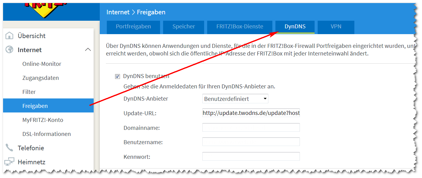 AVM - DynDNS-Einstellungen