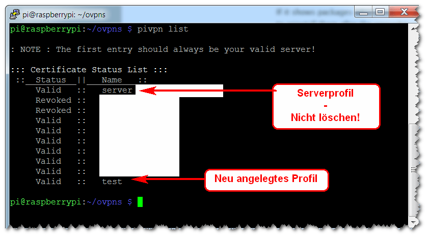 OpenVPN - Profile verwalten