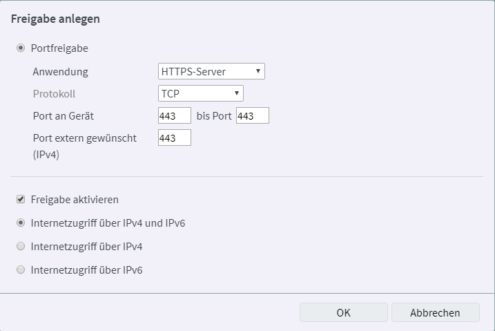 Portfreigabe einrichten - Portfreigabe