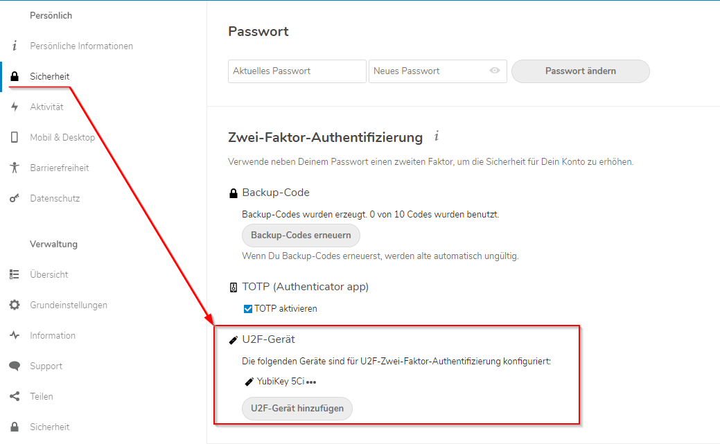 Nextcloud U2F aktivieren