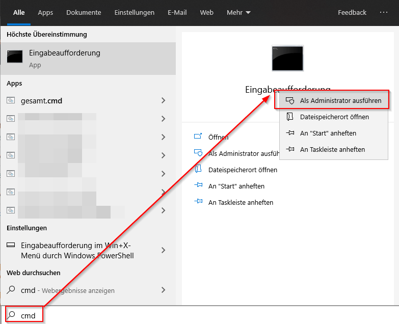 CMD als Administrator starten