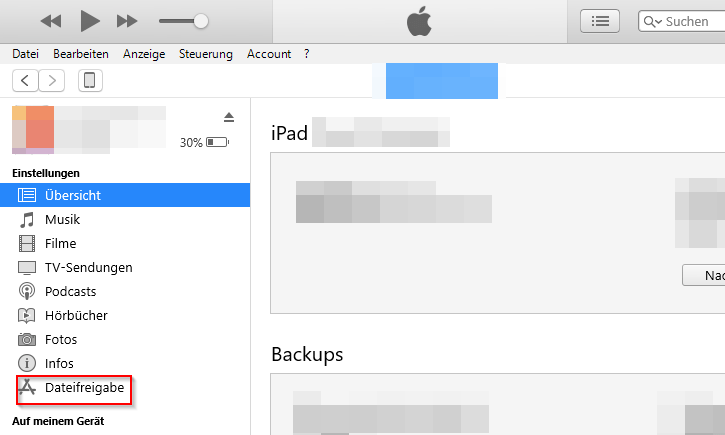 iTunes - Dateifreigabe