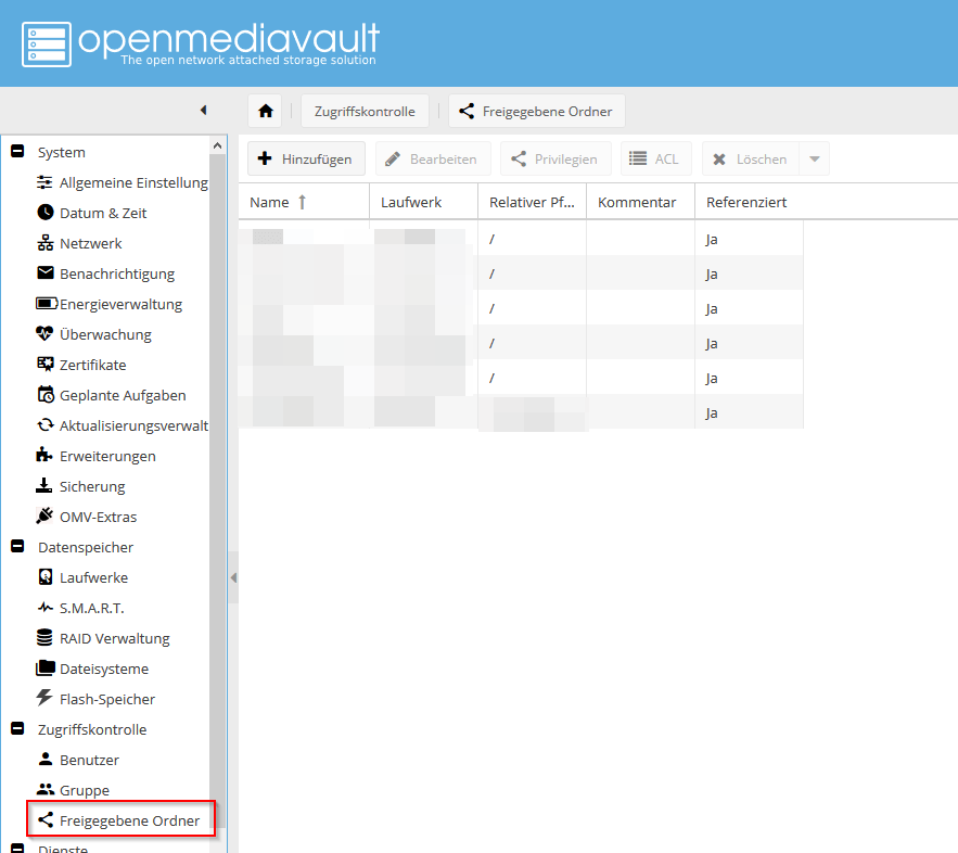 openmediavault - Zugriffsrechte einrichten