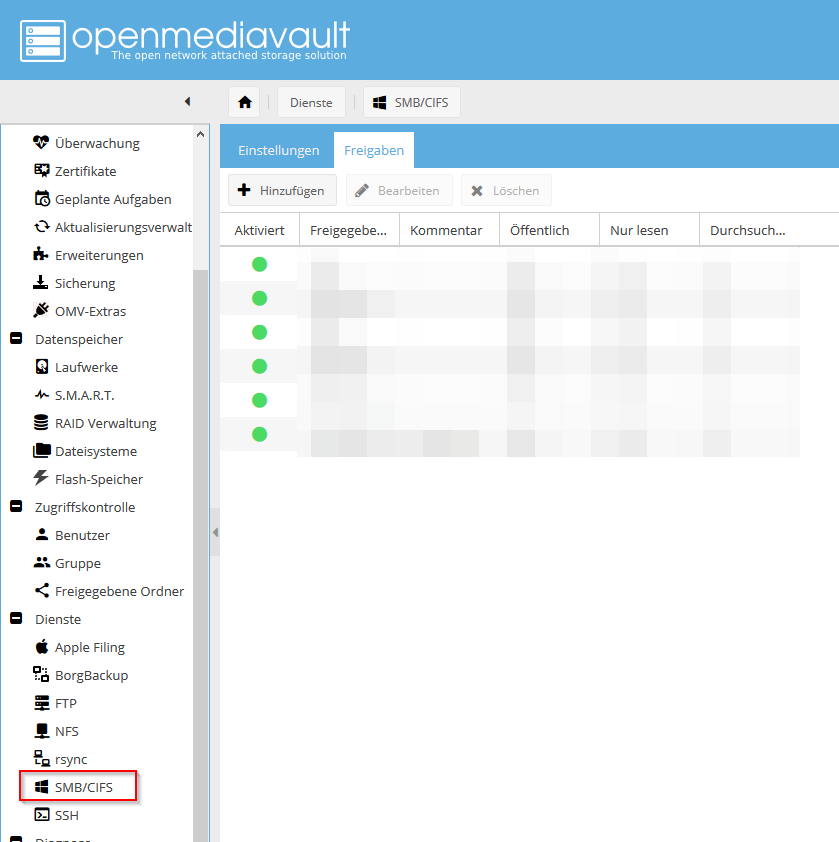openmediavault - Freigabe erstellen