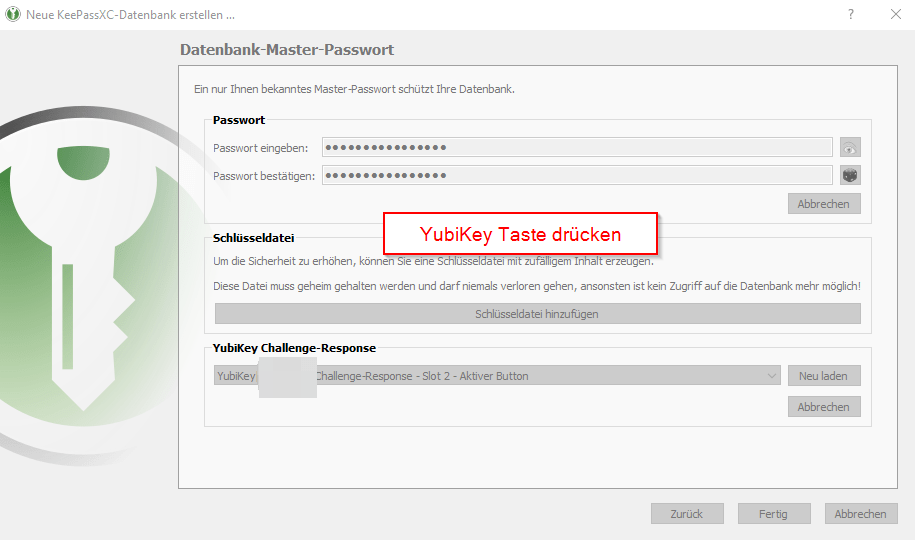 YubiKey mit KeePassXC verbinden