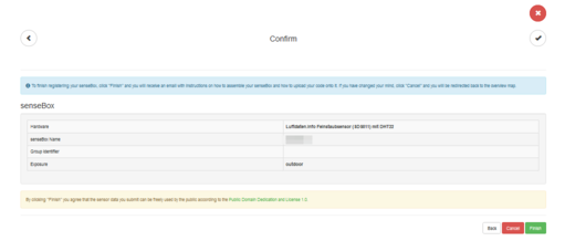 opensensemap.org - Konfiguration Speichern