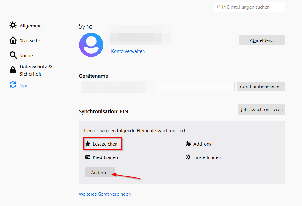 Firefox Accounts - Lesezeichen synchronisieren