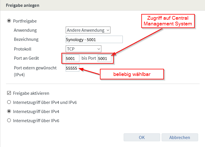 Portfreigabe einrichten