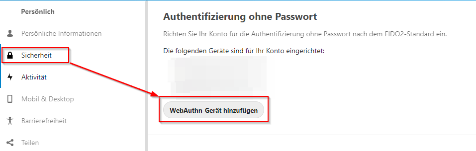 WebAuthn konfigurieren