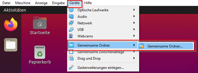 Menü - Gemeinsame Ordner