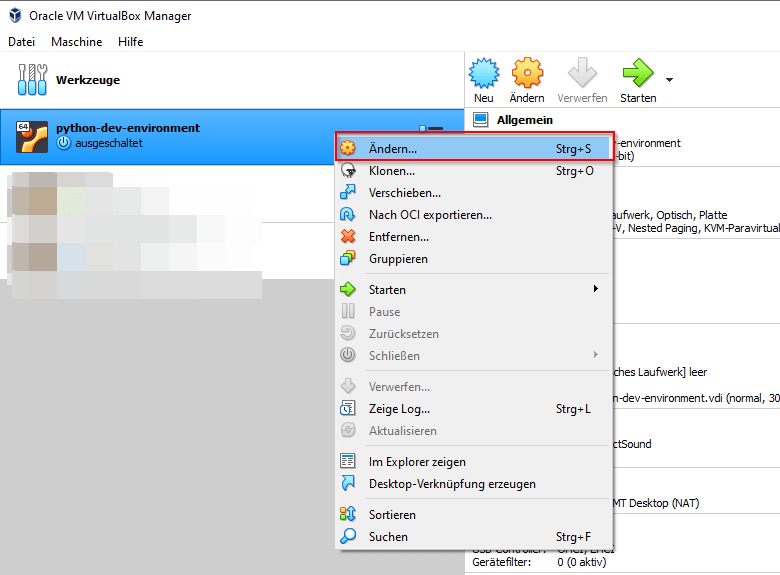 VirtualBox Manager - Gemeinsamer Ordner
