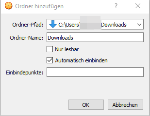 VirtualBox Manager - Gemeinsamer Ordner