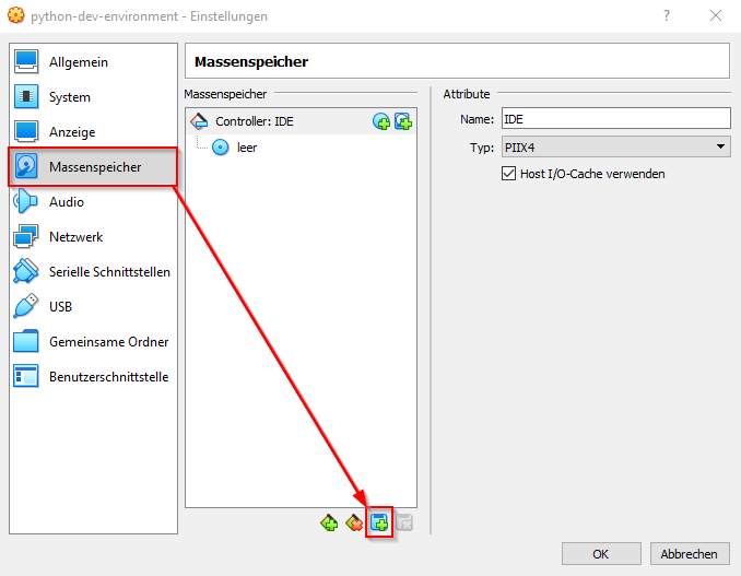 VirtualBox Manager - Neue Massenspeicherzuordnung