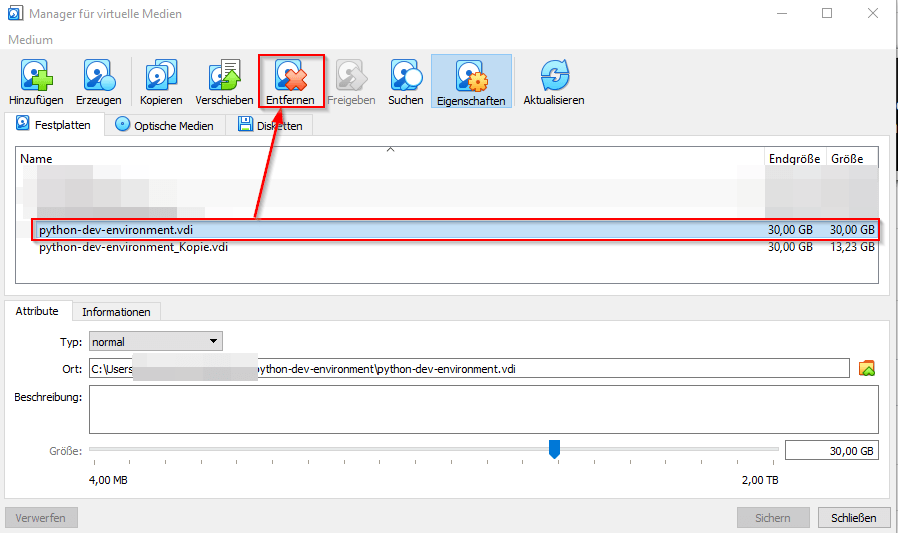 Alte virtuelles Abbild löschen
