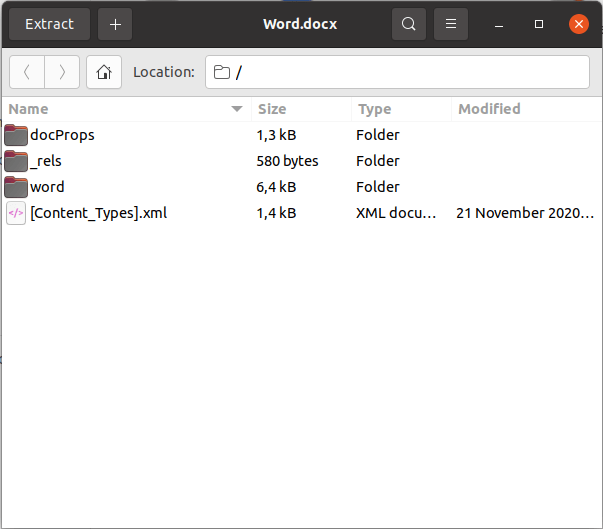 Entpackte docx-Datei