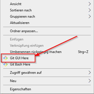 Kontextmenü Git GUI