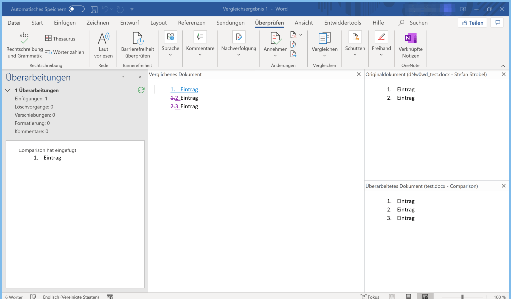 Versionsvergleich in Word
