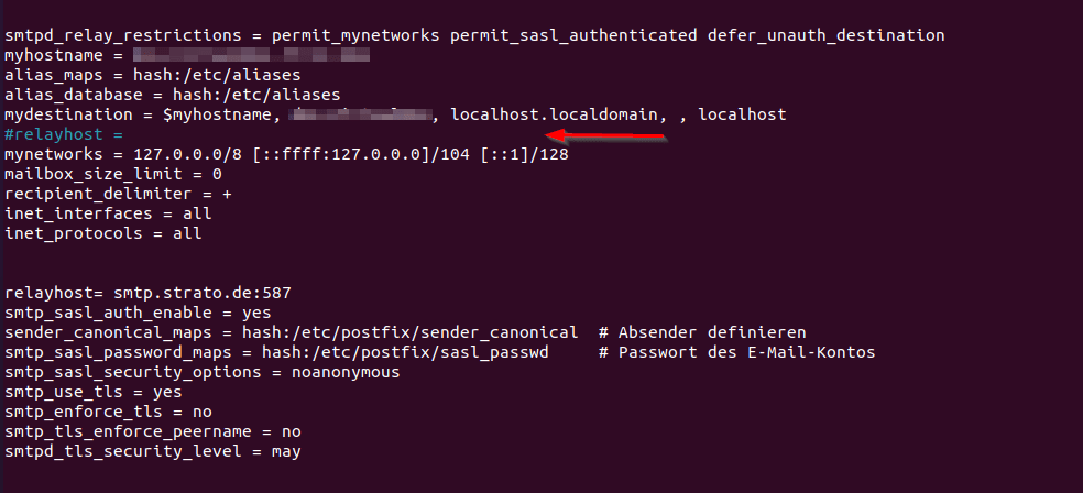 Doppelter Eintrag relayhost aus kommentieren