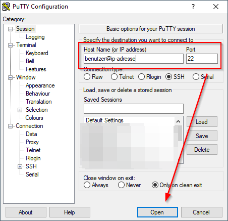 PuTTY - SSH-Anmeldung am Synology NAS