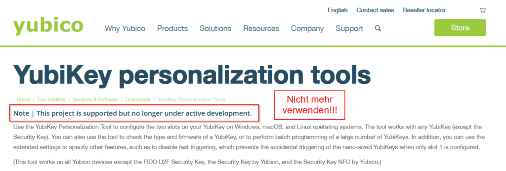 YubiKey personalization tools ist veraltet