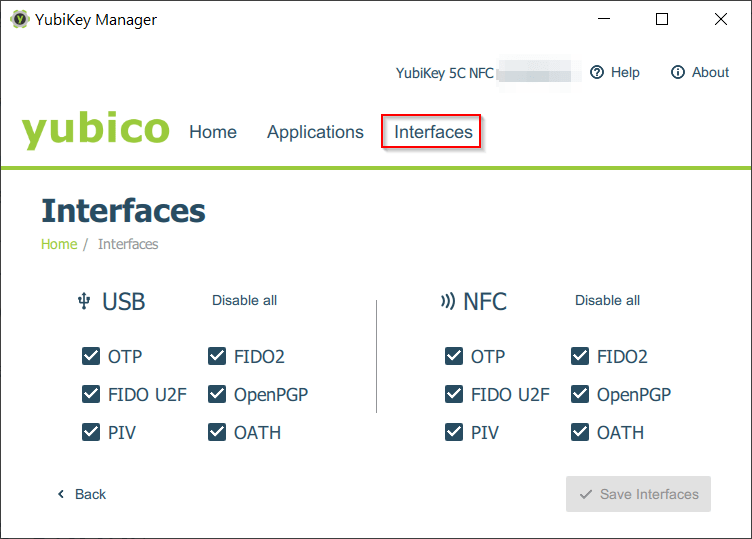 YubiKey 5C NFC - Interfaces
