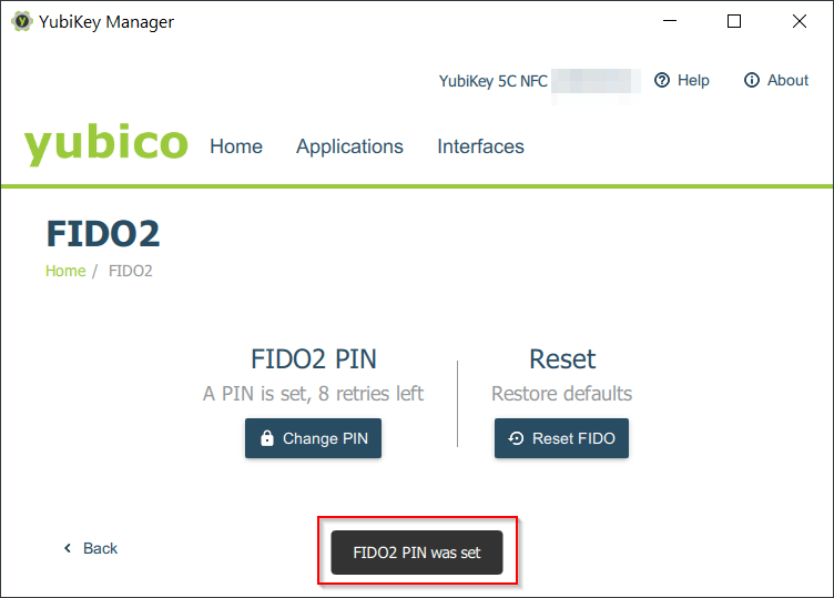 FIDO2 PIN vergeben