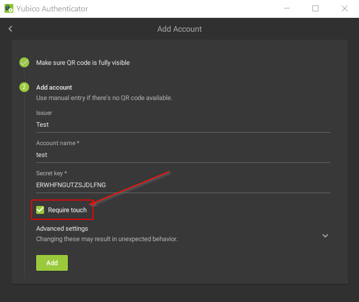 YubiKey manuelle Eingabe