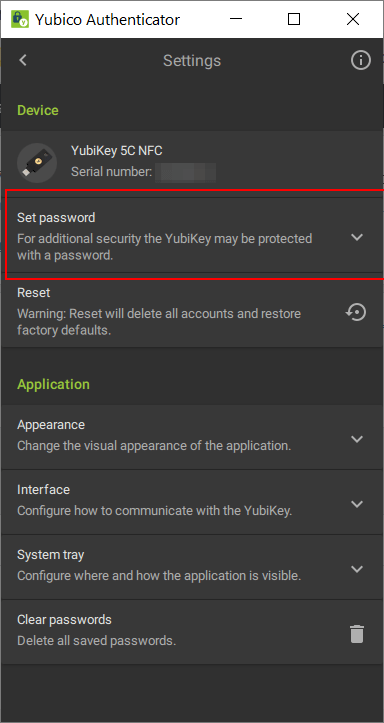 YubiKey - Passwort setzen