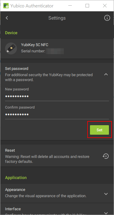YubiKey - Passwort setzen