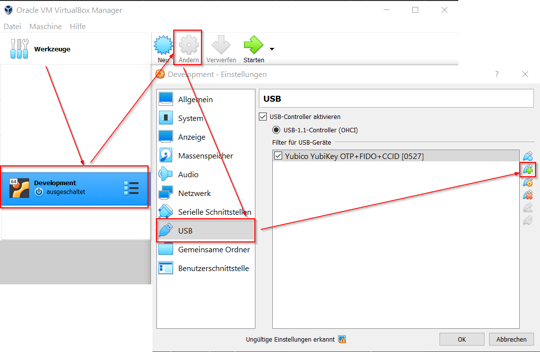 VirtualBox Manager - USB