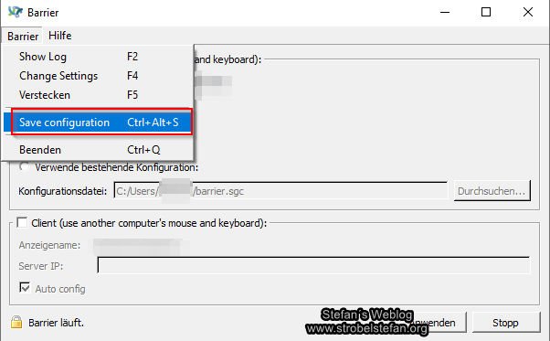 Barrier - Konfiguration sichern