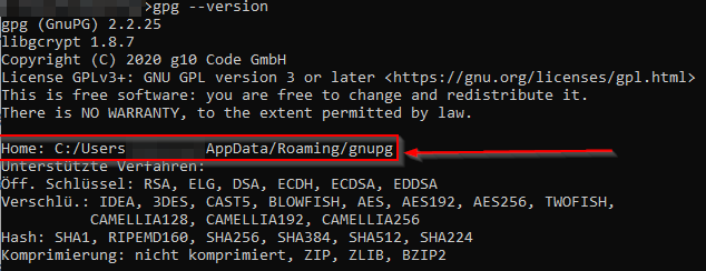 Windows GPG-Version abfragen