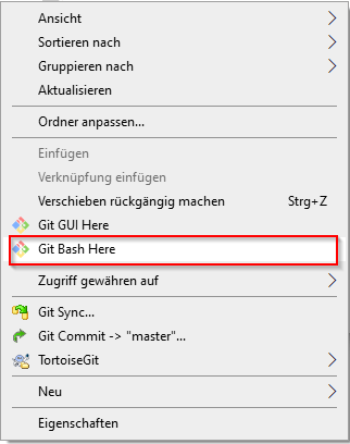 Kontextmenü - Git Bash