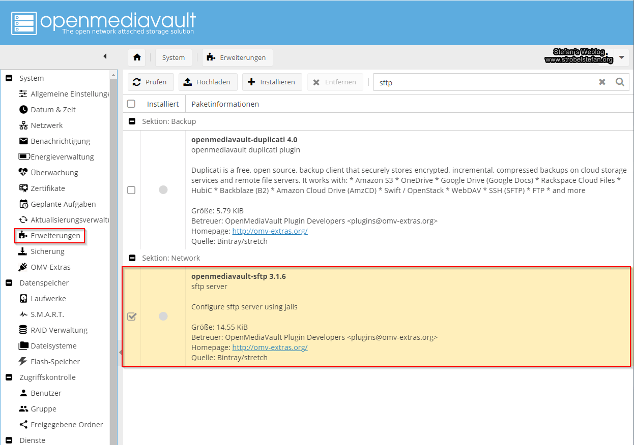 openmediavault - SFTP-Paket nachinstallieren