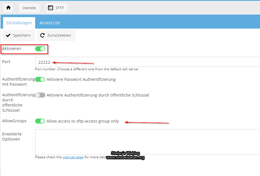 omv - SFTP-Einstellungen