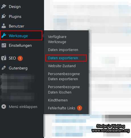 WordPress - Daten exportieren