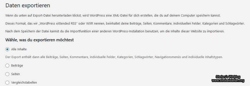 WordPress - Daten exportieren