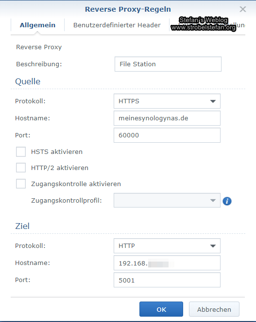 Reverse Proxy Regel für File Station