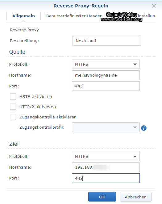 Reverse Proxy Regel für Nextcloud